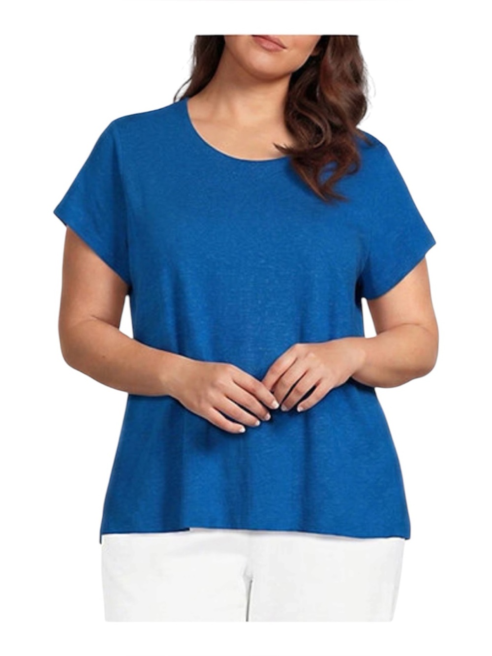 EILEEN FISHER Organic Cotton Slubby Scoopneck Short Sleeve Tee in Ibiza Blue Lg